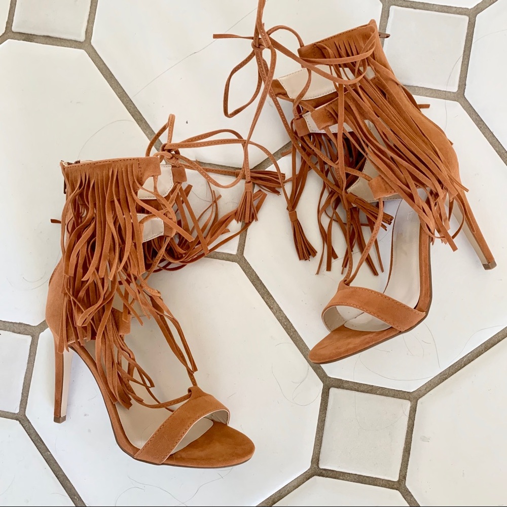 Fringe Lace-Up Stiletto Heels
